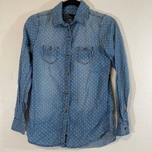 VANS XS Polka Dot Denim Button Down Shirt